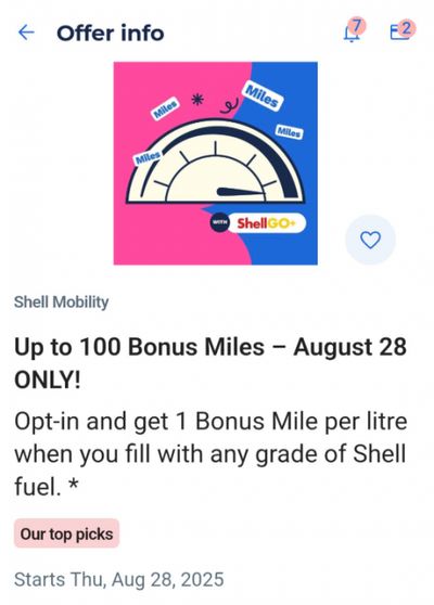 Air Miles Canada Offers: Get up to 100 Bonus Miles When You Fill with Shell Fuel August 28th Only