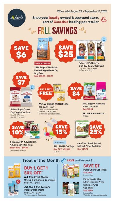 Bosley's by PetValu Flyer August 28 to September 10