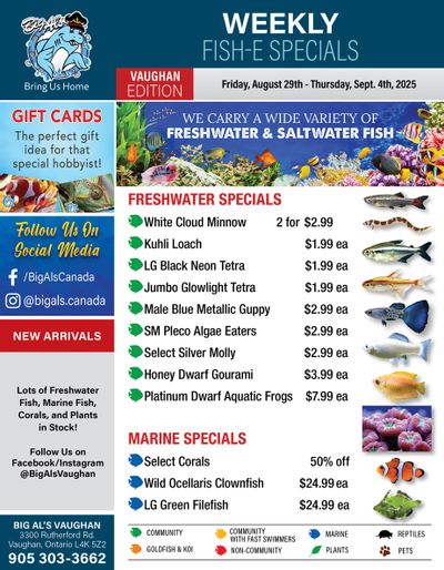 Big Al's (Vaughan) Weekly Specials August 29 to September 4