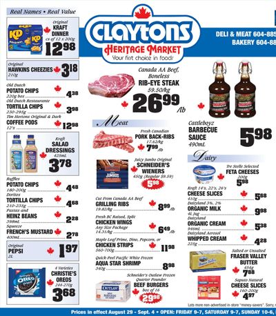 Claytons Heritage Market Flyer August 29 to September 4