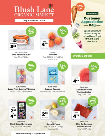 Blush Lane Organic Market Flyer August 31 to September 13