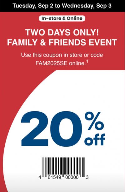 Shoppers Drug Mart Canada Family and Friends Event: Save 20% on Regular Priced Items September 2nd & 3rd