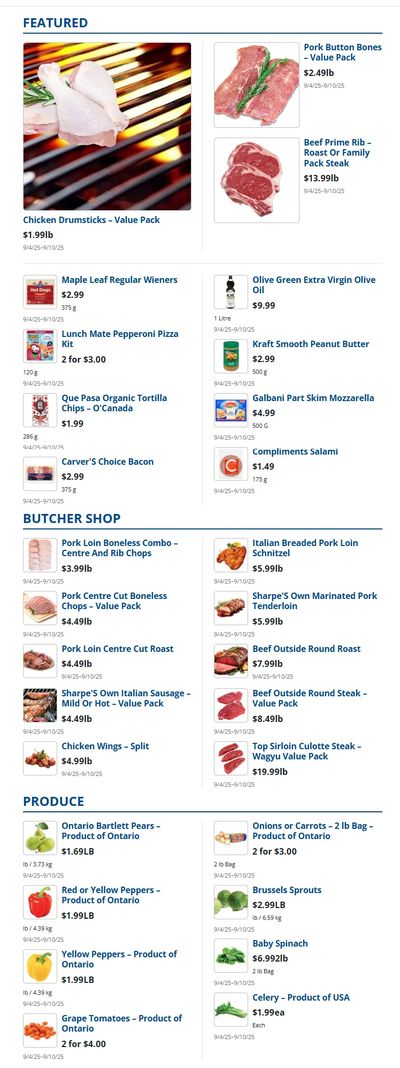 Sharpe's Food Market Flyer September 4 to 10