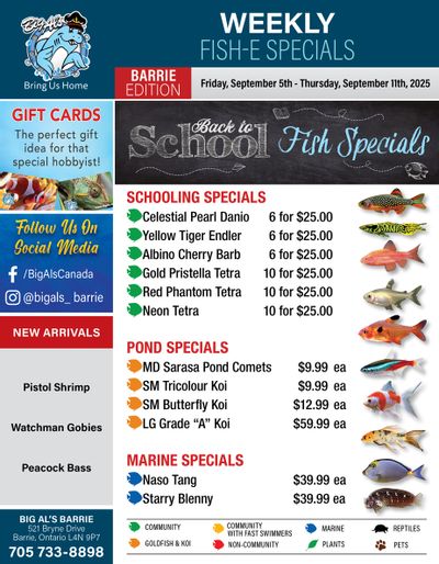 Big Al's (Barrie) Weekly Specials September 5 to 11