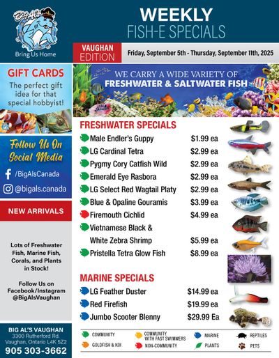 Big Al's (Vaughan) Weekly Specials September 5 to 11