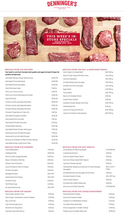 Denninger's Weekly Specials September 10 to 30