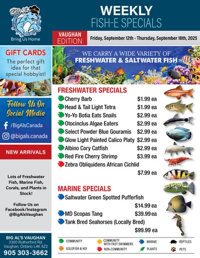 Big Al's (Vaughan) Weekly Specials September 12 to 18
