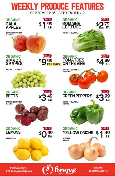 Pomme Natural Market Weekly Produce Flyer September 16 to 22