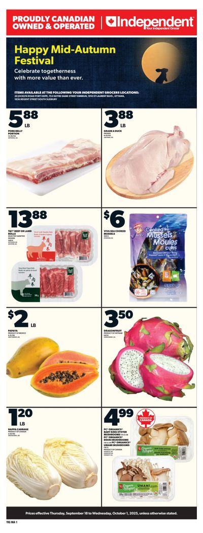 Independent Grocer (ON) Happy Mid-Autumn Festival Flyer September 18 to October 1