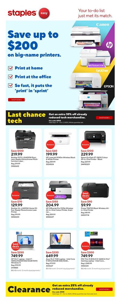Staples Flyer September 19 to 25