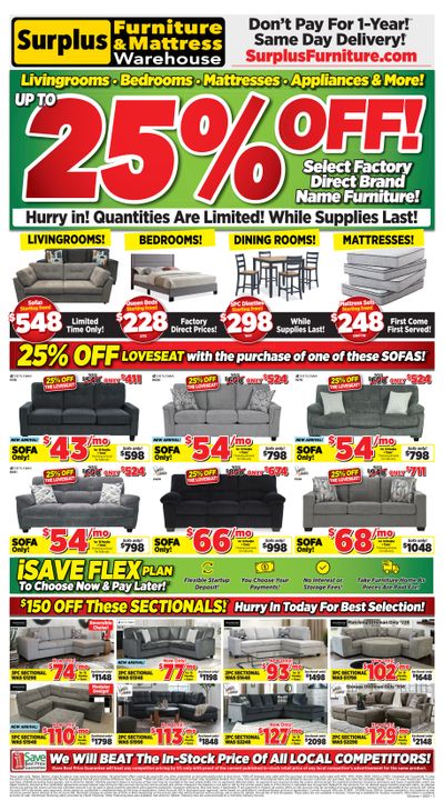 Surplus Furniture & Mattress Warehouse (S. ON) Flyer September 22 to 28