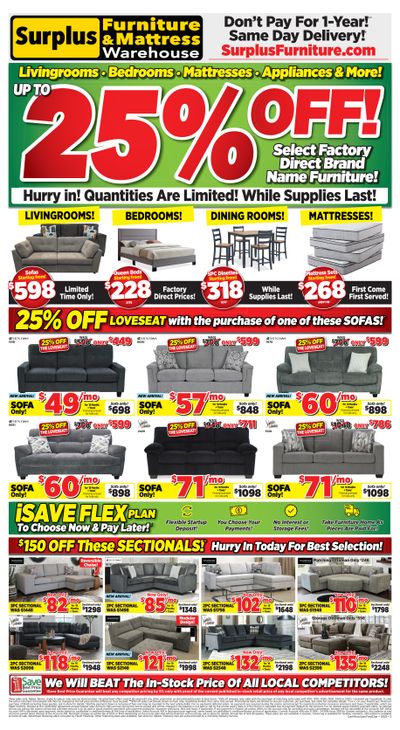 Surplus Furniture & Mattress Warehouse (Dartmouth, Charlottetown, Moncton, Saint John, Fredericton) Flyer September 22 to 28