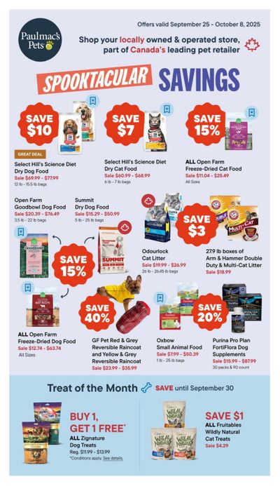 Paulmac's Pets Flyer September 25 to October 8