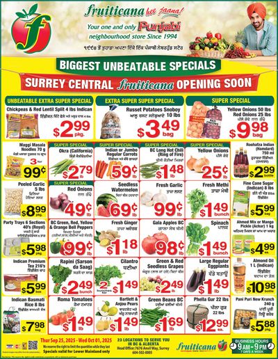 Fruiticana (Greater Vancouver) Flyer September 25 to October 1