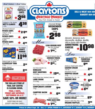 Claytons Heritage Market Flyer September 26 to October 2