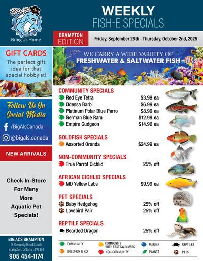 Big Al's (Brampton) Weekly Specials September 26 to October 2