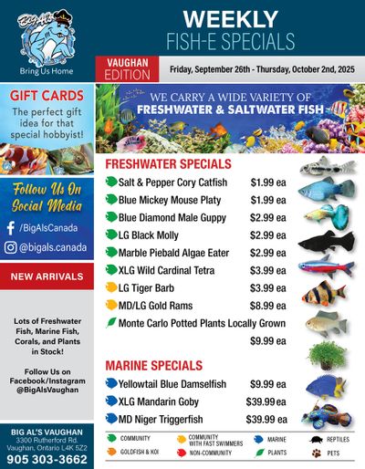 Big Al's (Vaughan) Weekly Specials September 26 to October 2