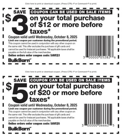 Bulk Barn Canada Coupons and Flyer Deals: Save $3 to $5 Off Your Purchase with Coupons + 20% off Select Items