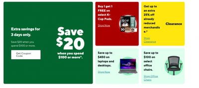 Staples Canada: Save $20 When You Spend $100 or More + Buy One Get One Free K-Cups + More