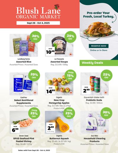 Blush Lane Organic Market Flyer September 28 to October 4