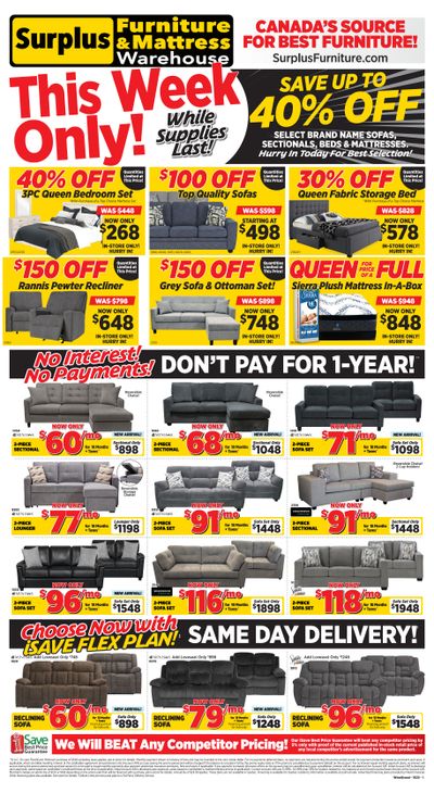 Surplus Furniture & Mattress Warehouse (Winnipeg, Brandon) Flyer September 29 to October 5