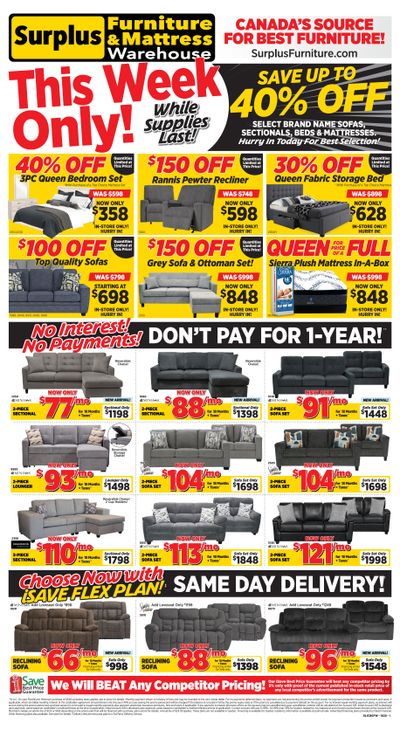 Surplus Furniture & Mattress Warehouse (St. John's, Corner Brook, Grand Falls Windsor) Flyer September 29 to October 5