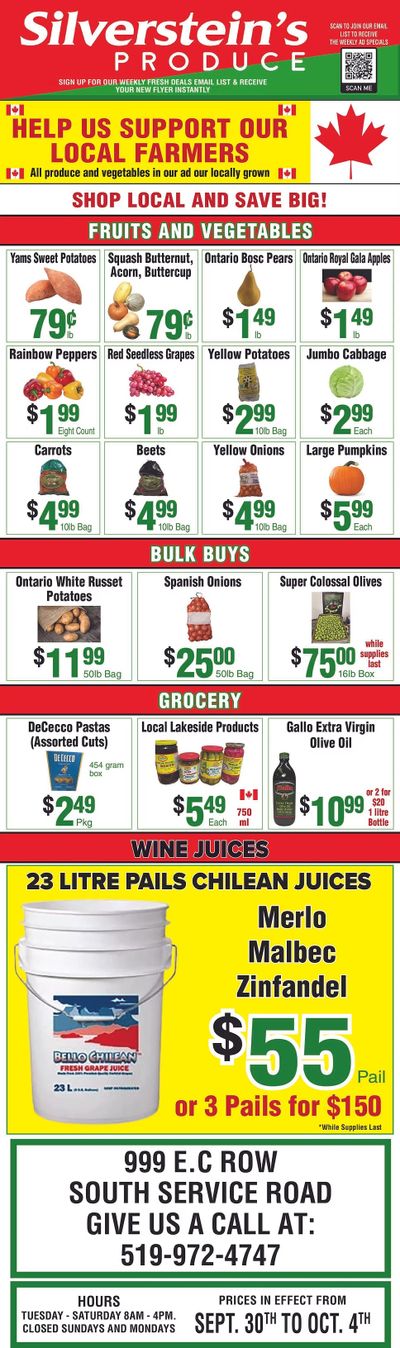 Silverstein's Produce Flyer September 30 to October 4