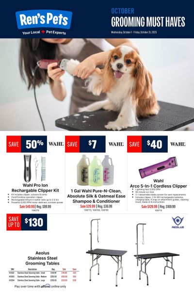 Ren's Pets Grooming Must Haves Monthly Flyer October 1 to 31