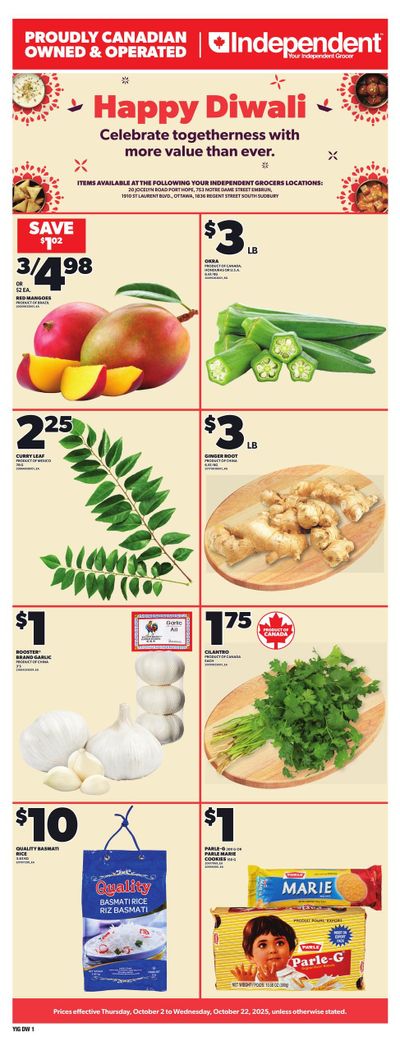 Independent Grocer (ON) Happy Diwali Flyer October 2 to 22