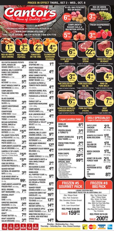Cantor's Meats Flyer October 2 to 8