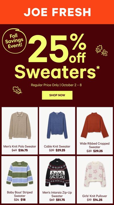 Joe Fresh Flyer October 2 to 8