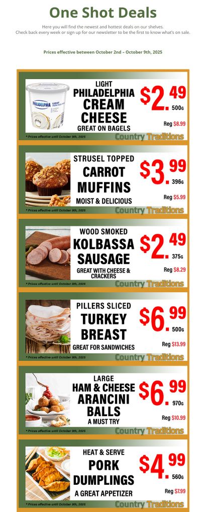 Country Traditions One-Shot Deals Flyer October 2 to 9