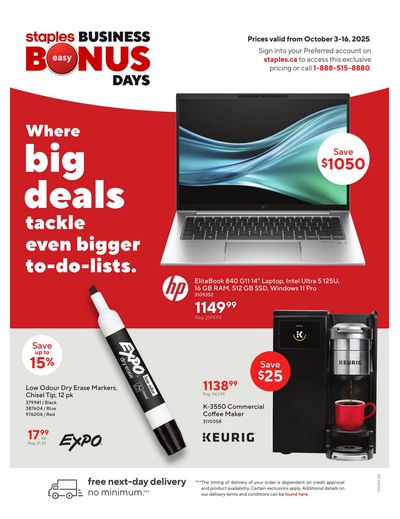 Staples Business Bonus Days Flyer October 3 to 16