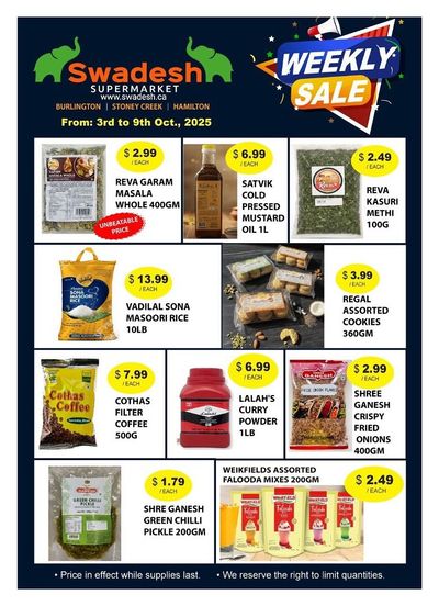 Swadesh Supermarket Flyer October 3 to 9
