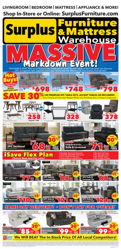 Surplus Furniture & Mattress Warehouse (Regina, Saskatoon, Prince Albert) Flyer October 6 to 26