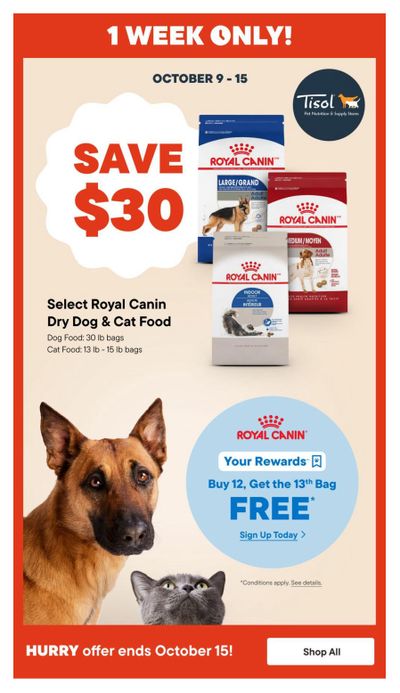 Tisol Pet Nutrition & Supply Stores Flyer October 9 to 15