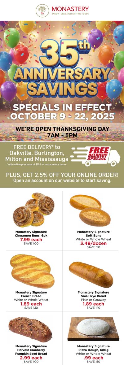 Monastery Bakery Flyer October 9 to 22