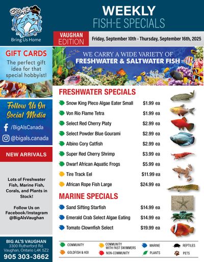 Big Al's (Vaughan) Weekly Specials October 10 to 16
