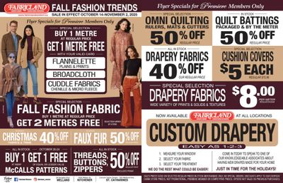 Fabricland (Kitchener, St. Catharines, Welland) Flyer October 14 to November 2