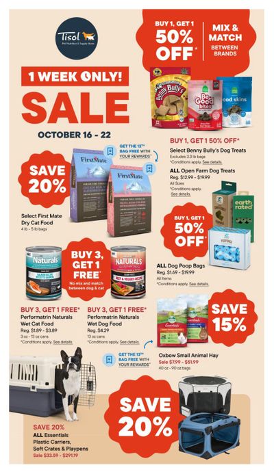 Tisol Pet Nutrition & Supply Stores Flyer October 16 to 22