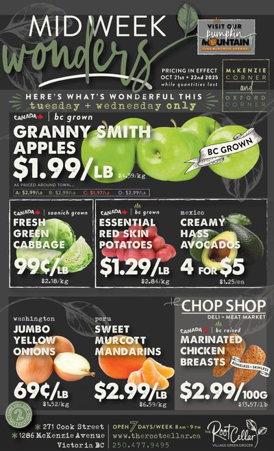 The Root Cellar Mid-Week Flyer October 21 and 22