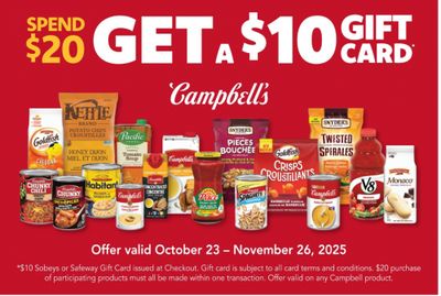 Sobeys & Safeway Canada: Spend $20 on Campbell’s Products and Get a $10 Gift Card October 23rd – November 26th