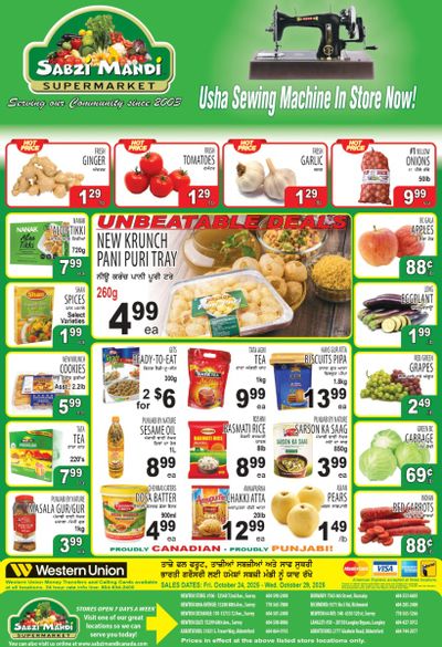 Sabzi Mandi Supermarket (Lower Mainland) Flyer October 24 to 29