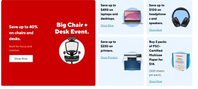 Staples Canada: Big Chair + Desk Event up to 40% off + up to $450 off Laptops and Desktops + More