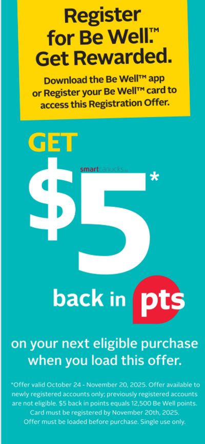 Rexall Canada: Register for Be Well And Get $5 Back in Points on Your Next Purchase