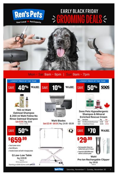 Ren's Pets Grooming Deals Monthly Flyer November 1 to 30