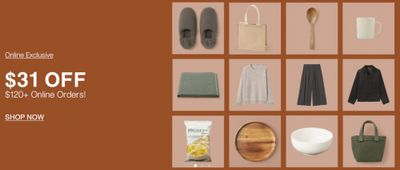 MUJI Canada Online Sale: $31 off When You Spend $120 + 20% off Winter Accessories + More