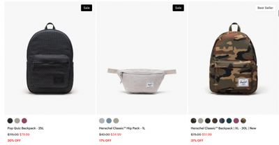 Herschel Canada Sale: Save up to 68% Off + FREE Shipping on All Orders
