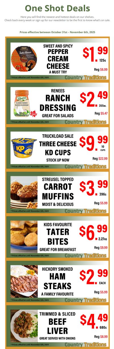 Country Traditions One-Shot Deals Flyer October 31 to November 6