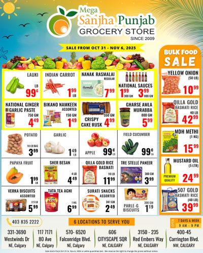 Sanjha Punjab Grocery Store Flyer October 31 to November 6